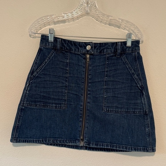 Madewell Utility Denim Zipper Front 70s Hippie Mini Blue Jean Skirt Size 26 - Picture 1 of 12
